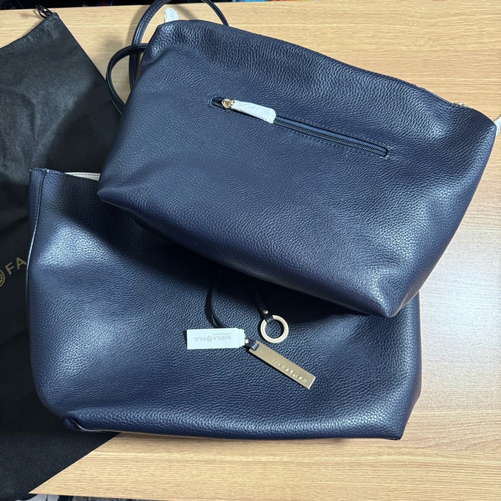 Sheila Fajl Reversible Navy Cream 2 In 1 Purse New *Flawed* See description